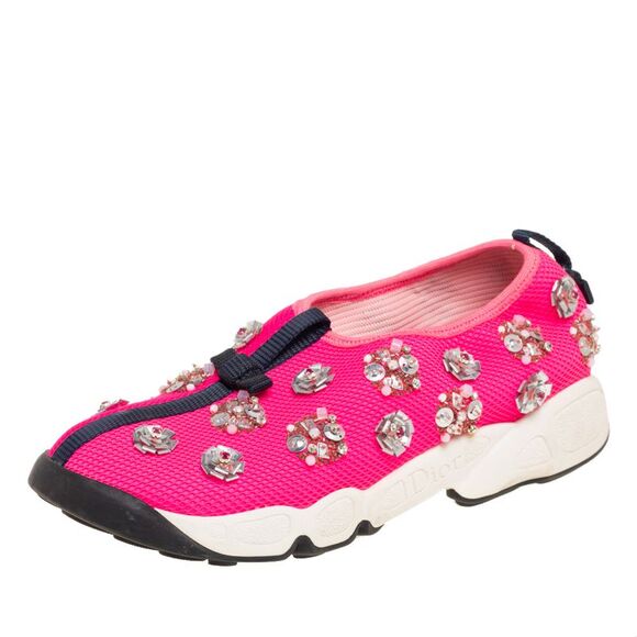 Dior Pink Mesh Fusion Embellished Slip On Sneakers Size 36.5 - Picture 1 of 4